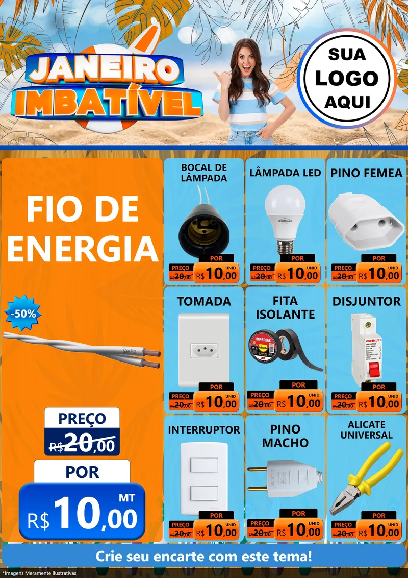 Modelo de Encarte para Encarte A4 Vertical com o tema Janeiro Imbatível para Materiais Elétricos