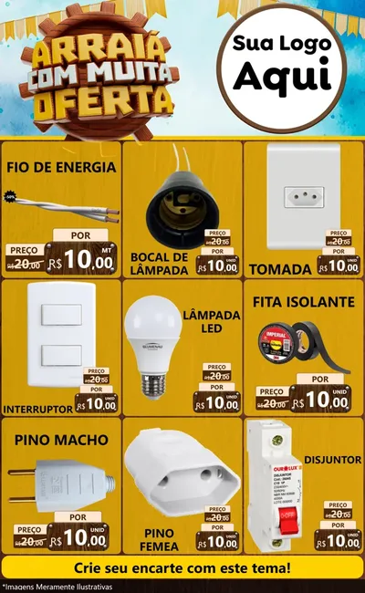 Modelo de Encarte para Encarte Grande com o tema Ofertas de São João - Junina para Materiais Elétricos