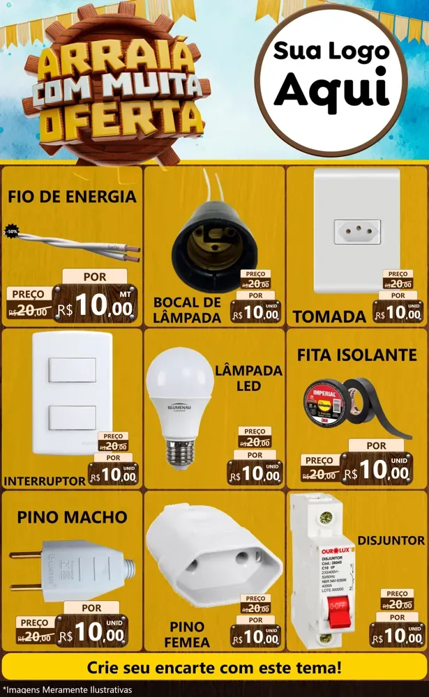 Modelo de Encarte para Encarte Grande com o tema Ofertas de São João - Junina para Materiais Elétricos