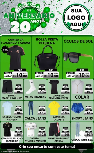 Modelo de Encarte para Encarte Grande com o tema Promoção de Aniversário - 20 Anos para Roupas e acessórios