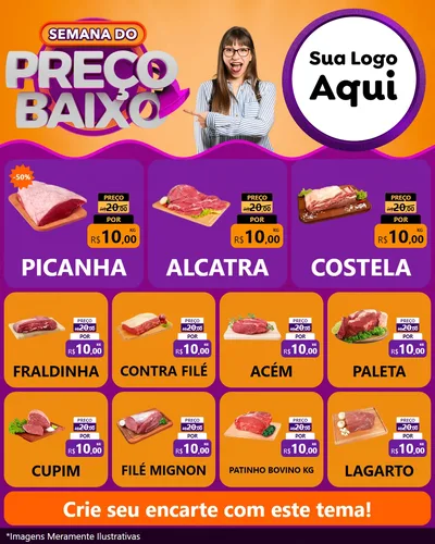 Modelo de Rede Social para Feed Instagram com o tema Semana do Preço Baixo para Açougue