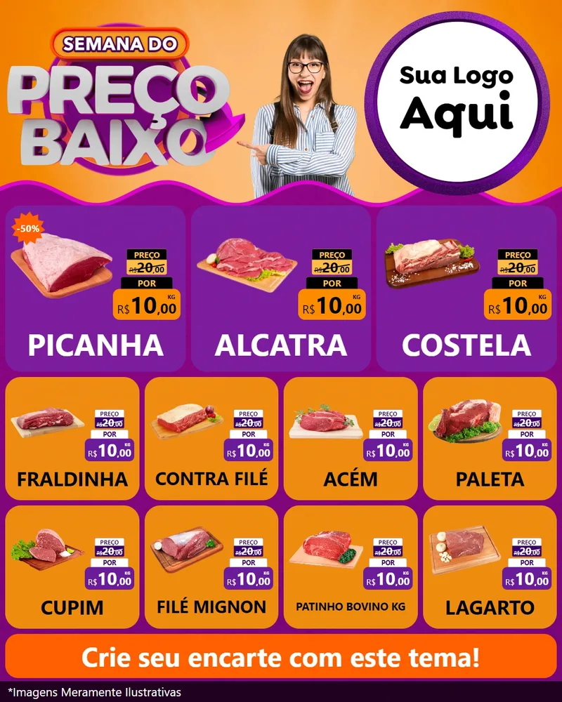 Modelo de Rede Social para Feed Instagram com o tema Semana do Preço Baixo para Açougue