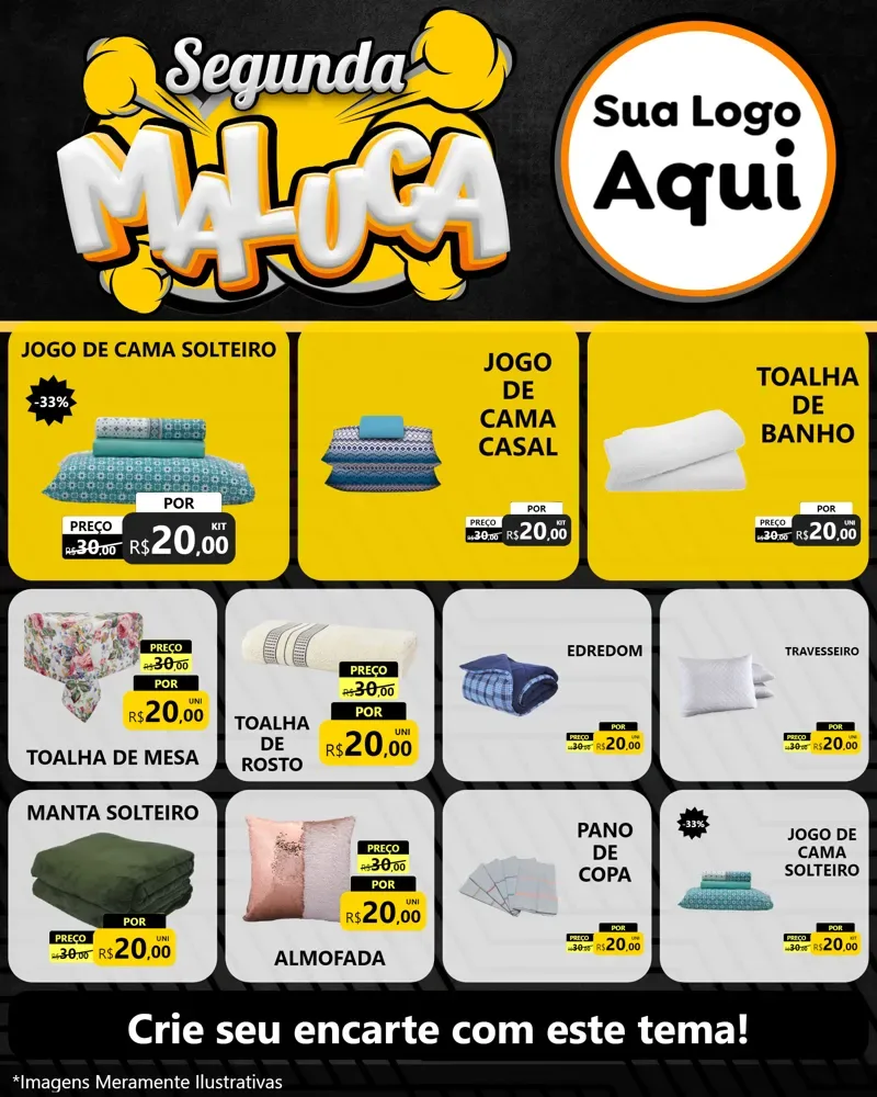 Modelo de Rede Social para Feed Instagram com o tema Segunda Maluca para Cama, Mesa e Banho