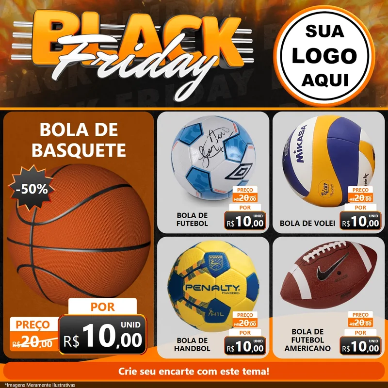 Modelo de Rede Social para Feed Facebook com o tema Black Friday para Artigos Esportivos
