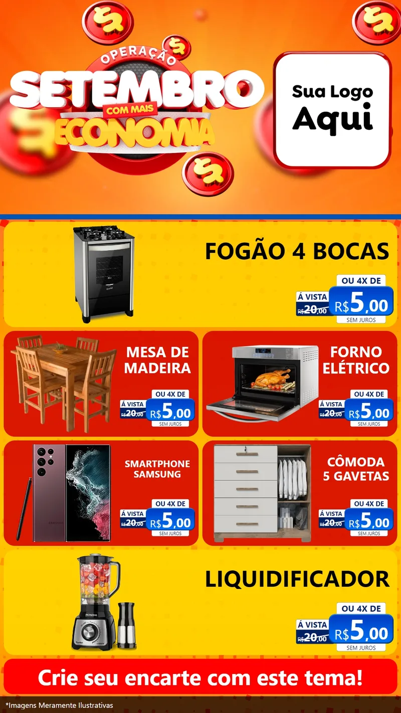 Modelo de TV para TV Vertical com o tema Operação Setembro Com Muita Economia para Móveis e Eletro