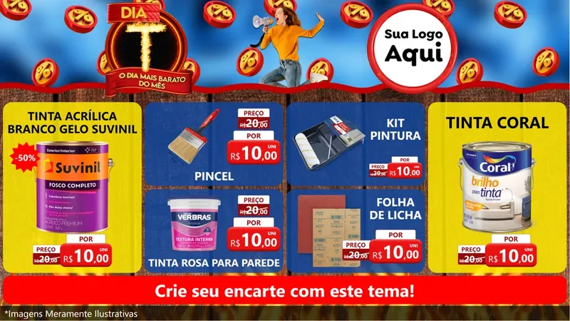 Modelo de TV para TV Horizontal com o tema Dia T - O Dia Mais Barato Do Mês para Tintas e Ferramentas