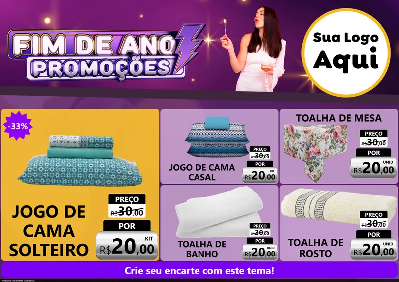 Modelo de Encarte para Encarte A4 Horizontal com o tema Fim de Ano Promoções para Cama, Mesa e Banho