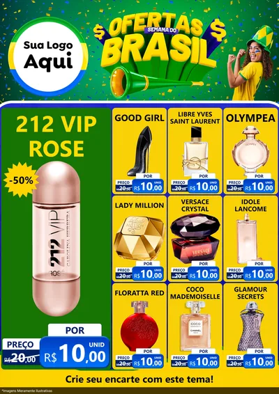 Modelo de Encarte para Encarte A4 Vertical com o tema Ofertas Semana do Brasil para Perfumes