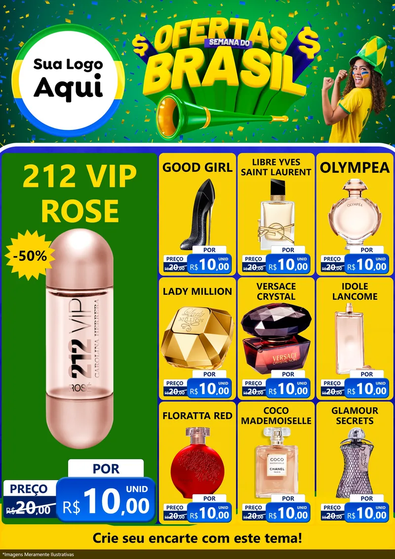 Modelo de Encarte para Encarte A4 Vertical com o tema Ofertas Semana do Brasil para Perfumes