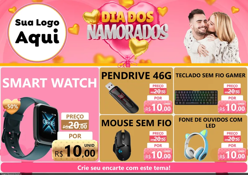 Modelo de Encarte para Encarte A4 Horizontal com o tema Dia dos Namorados para Informática