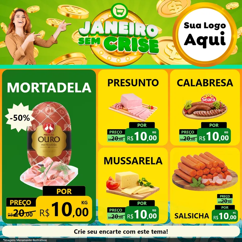 Modelo de Rede Social para Feed Facebook com o tema Janeiro Sem Crise para Frios e Laticínios