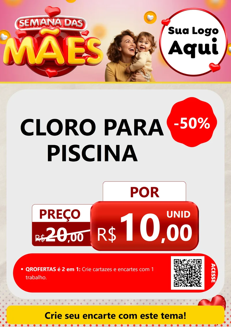 Modelo de Cartaz para Cartaz A4 Vertical com o tema Semana das Mães para Produtos para Piscina