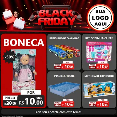 Modelo de Rede Social para Feed Facebook com o tema Black Friday para Brinquedos