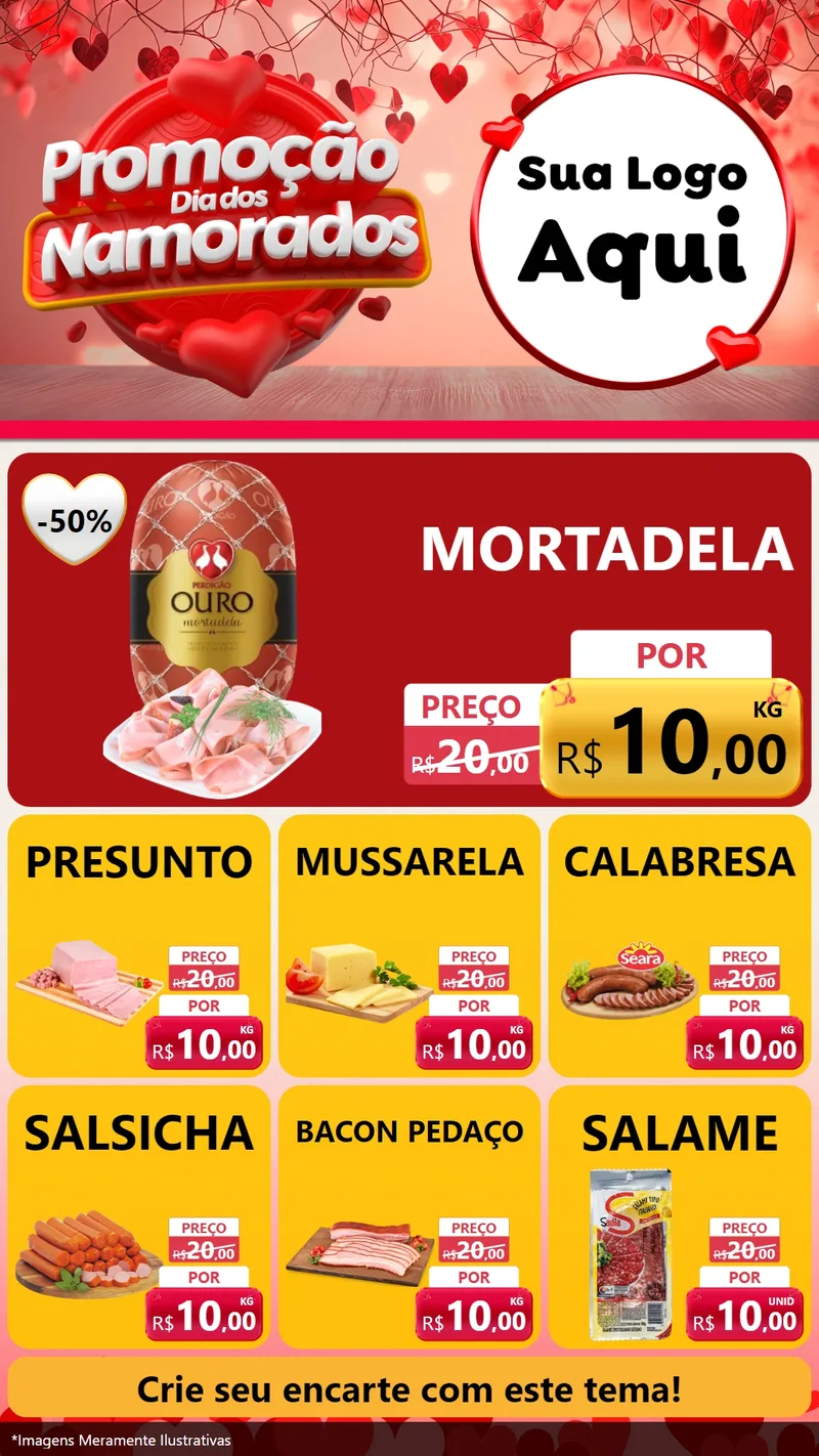 Modelo de Rede Social para Stories com o tema Promoção Dia dos Namorados para Frios e Laticínios