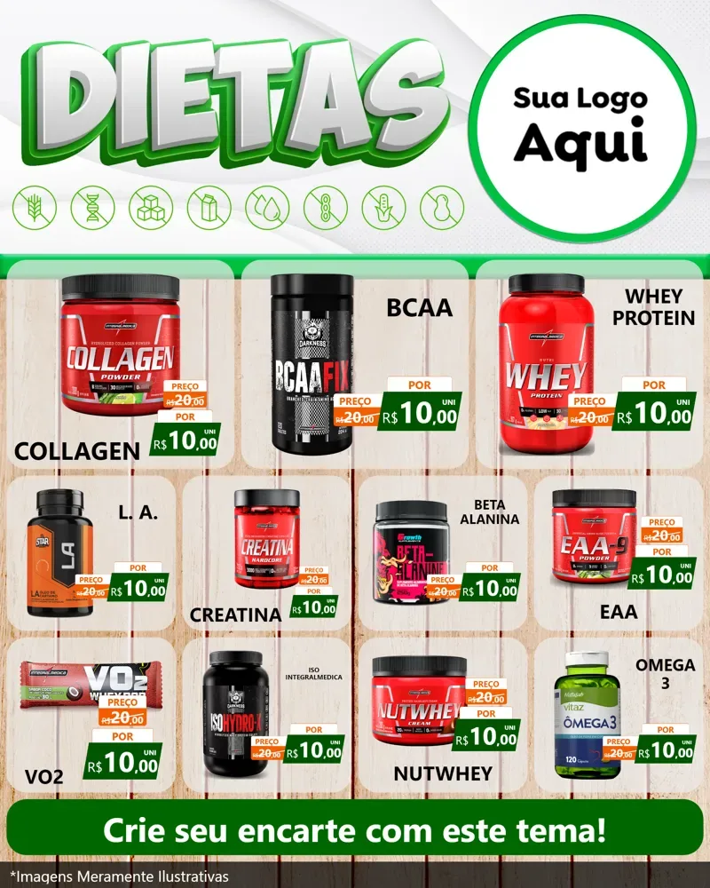 Modelo de Rede Social para Feed Instagram com o tema Dietas para Suplementos alimentares