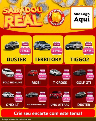 Modelo de Rede Social para Feed Instagram com o tema Sabadou do Real para Concessionaria de Carros