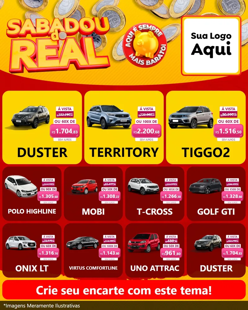Modelo de Rede Social para Feed Instagram com o tema Sabadou do Real para Concessionaria de Carros