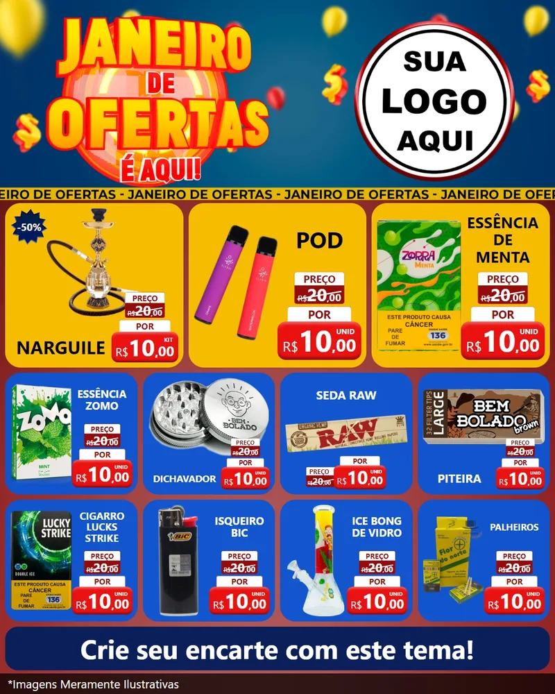 Modelo de Rede Social para Feed Instagram com o tema Janeiro de Ofertas É Aqui! para Tabacaria