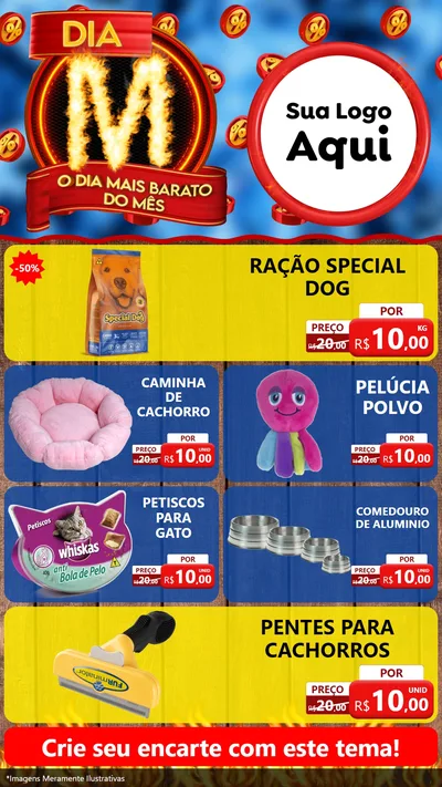 Modelo de TV para TV Vertical com o tema Dia M - O Dia Mais Barato Do Mês para Pet Shop