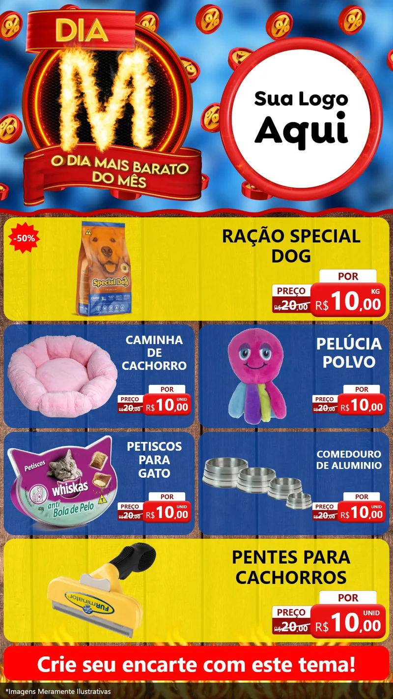 Modelo de TV para TV Vertical com o tema Dia M - O Dia Mais Barato Do Mês para Pet Shop
