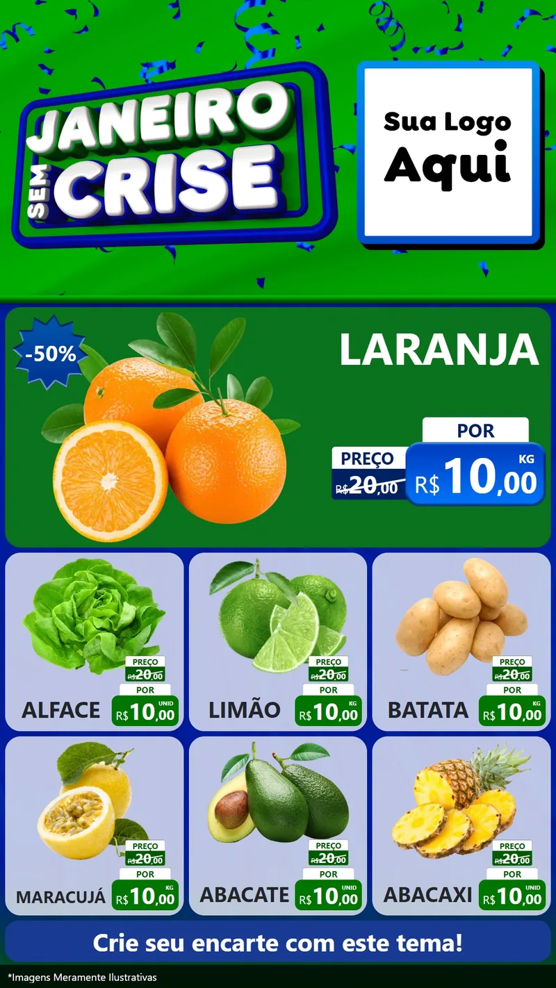 Modelo de Rede Social para Stories com o tema Janeiro Sem Crise para Hortifrúti