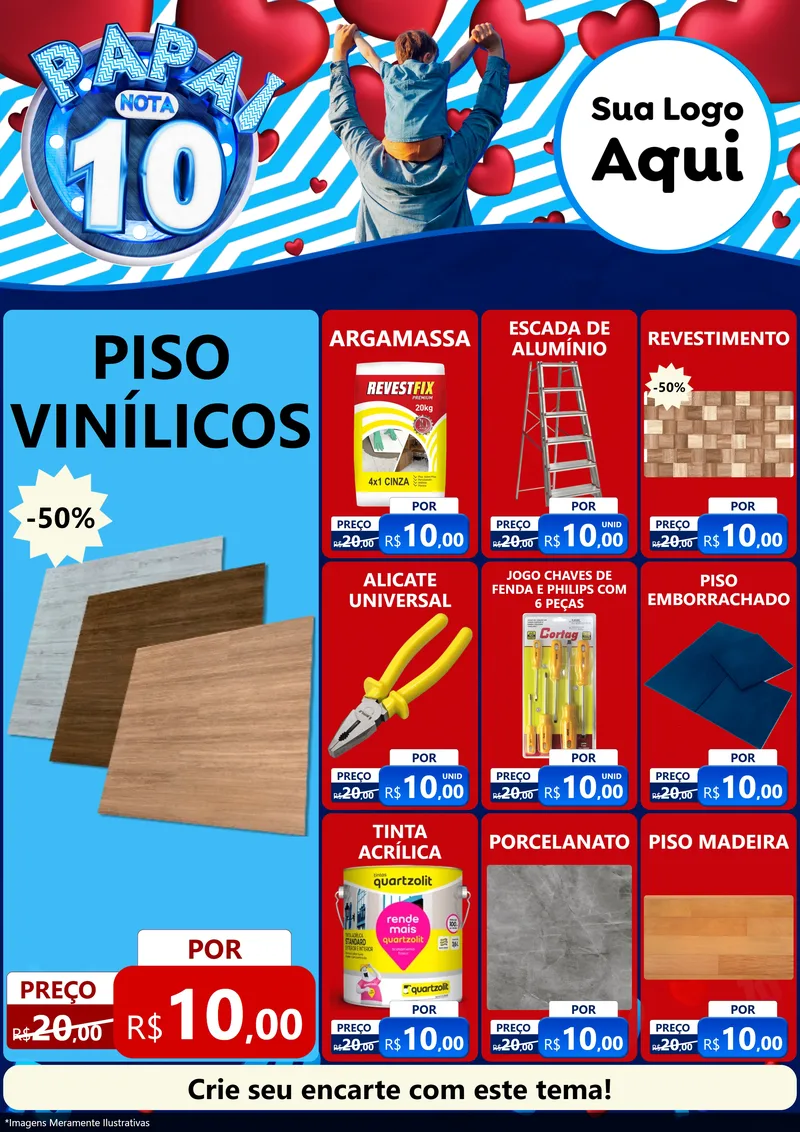 Modelo de Encarte para Encarte A4 Vertical com o tema Papai Nota 10 para Material para Construção