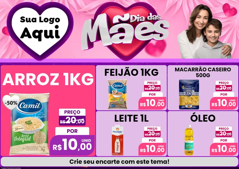 Modelo de Encarte para Encarte A4 Horizontal com o tema Dia das Mães para Supermercado