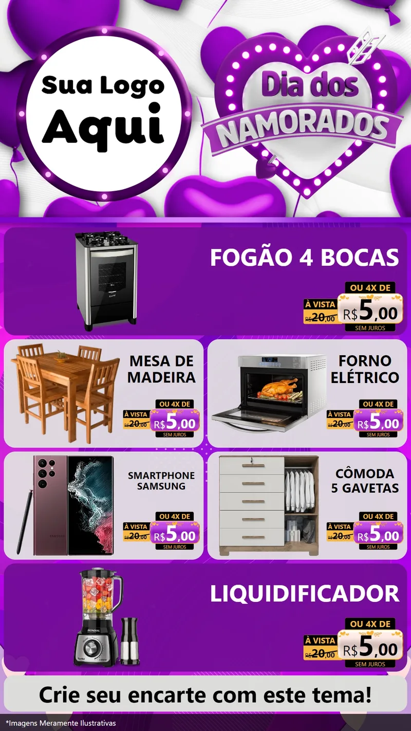 Modelo de TV para TV Vertical com o tema Dia dos Namorados para Móveis e Eletro