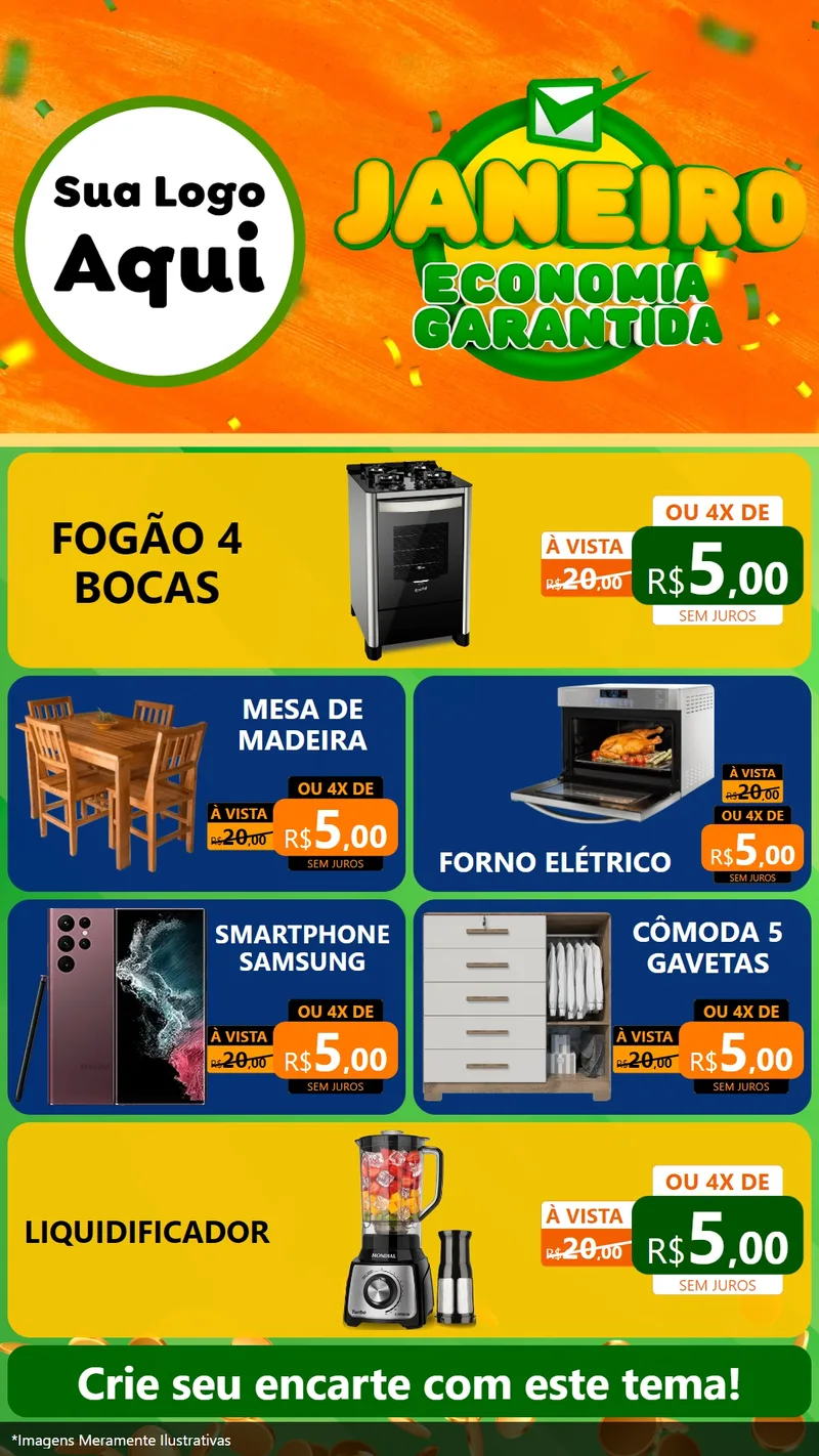 Modelo de TV para TV Vertical com o tema Janeiro - Economia Garantida para Móveis e Eletro