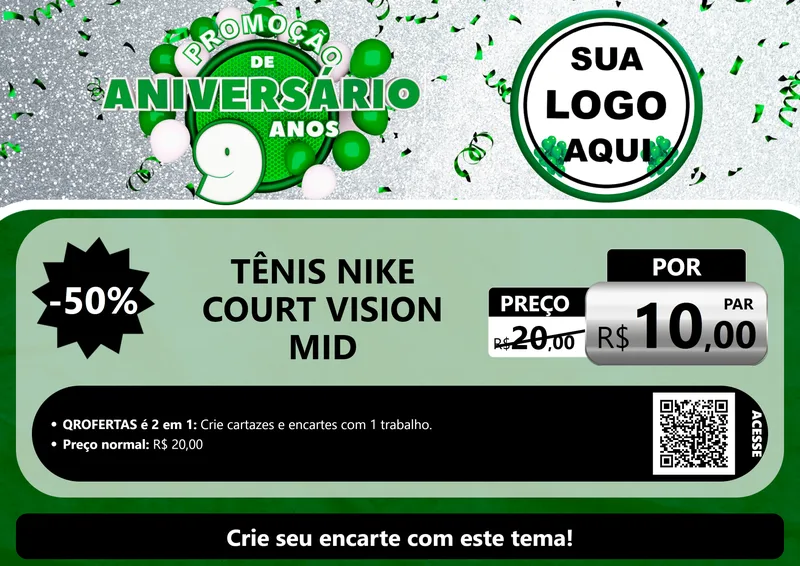 Modelo de Cartaz para Cartaz A4 Horizontal com o tema Promoção de Aniversário - 9 Anos para Calçados