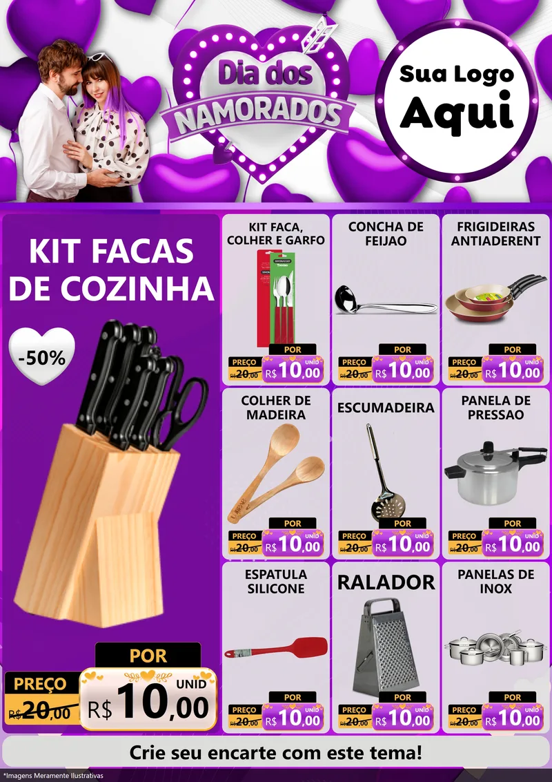 Modelo de Encarte para Encarte A4 Vertical com o tema Dia dos Namorados para Utilidades Domésticas