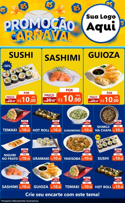 Modelo de Encarte para Encarte Grande com o tema Promoção de Carnaval para Comida japonesa