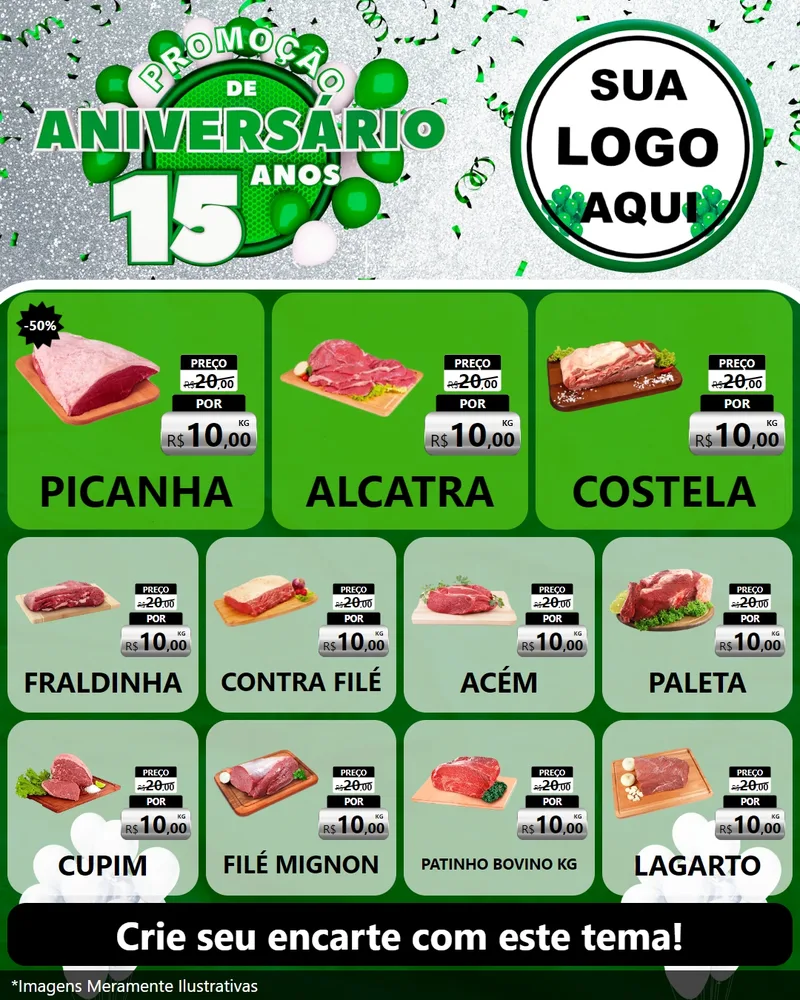 Modelo de Rede Social para Feed Instagram com o tema Promoção de Aniversário - 15 Anos para Açougue