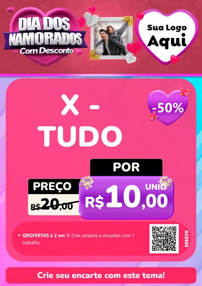 Modelo de Cartaz para Cartaz A4 Vertical com o tema Dia Dos Namorados Com Desconto para Hamburgueria