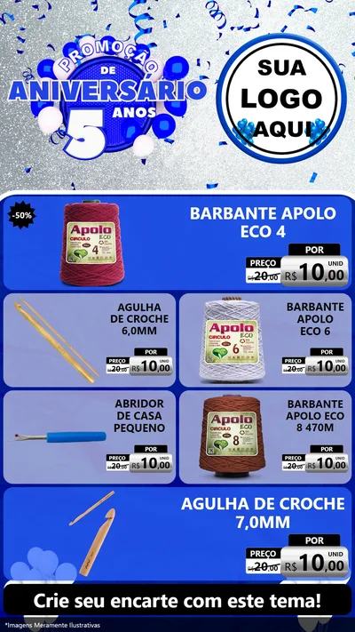 Modelo de TV para TV Vertical com o tema Promoção de Aniversário - 5 Anos para Armarinho e Aviamentos