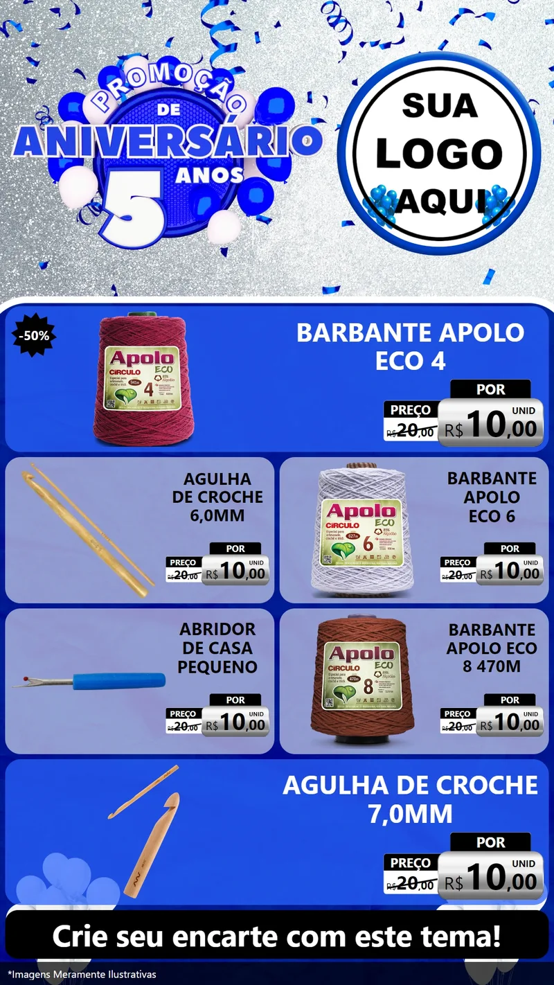 Modelo de TV para TV Vertical com o tema Promoção de Aniversário - 5 Anos para Armarinho e Aviamentos