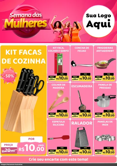 Modelo de Encarte para Encarte A4 Vertical com o tema Semana das Mulheres para Utilidades Domésticas