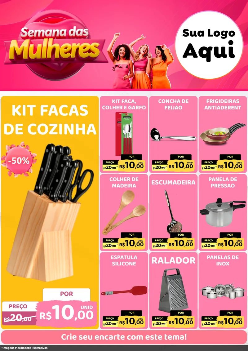 Modelo de Encarte para Encarte A4 Vertical com o tema Semana das Mulheres para Utilidades Domésticas