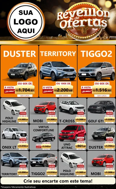 Modelo de Encarte para Encarte Grande com o tema Réveillon de Ofertas para Concessionaria de Carros