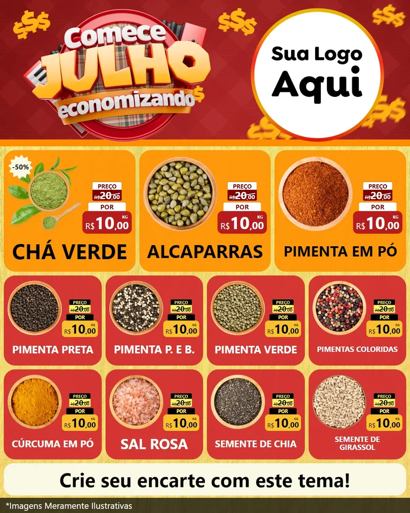 Modelo de Rede Social para Feed Instagram com o tema Comece Julho Economizando para Produtos Naturais