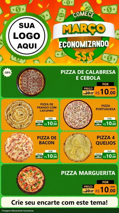 Modelo de TV para TV Vertical com o tema Comece Março Economizando para Pizzaria