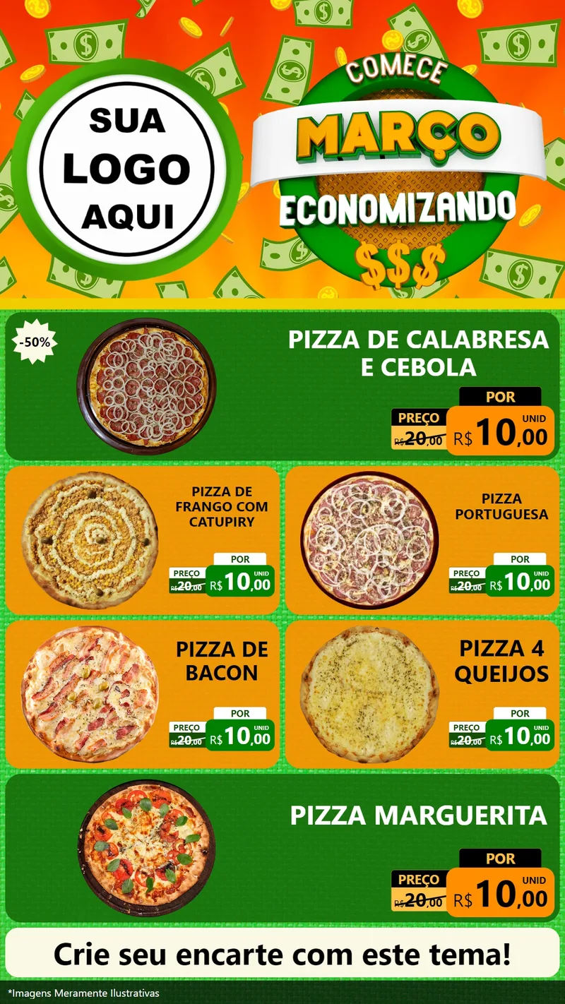 Modelo de TV para TV Vertical com o tema Comece Março Economizando para Pizzaria