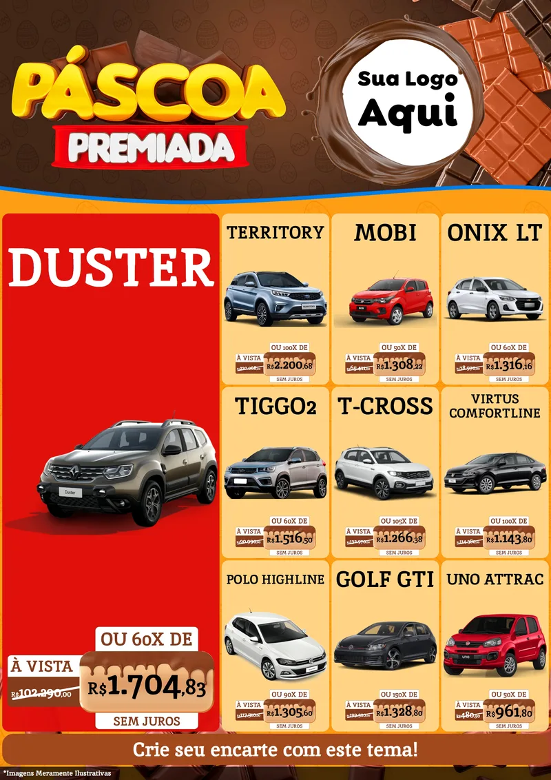 Modelo de Encarte para Encarte A4 Vertical com o tema Páscoa Premiada para Concessionaria de Carros