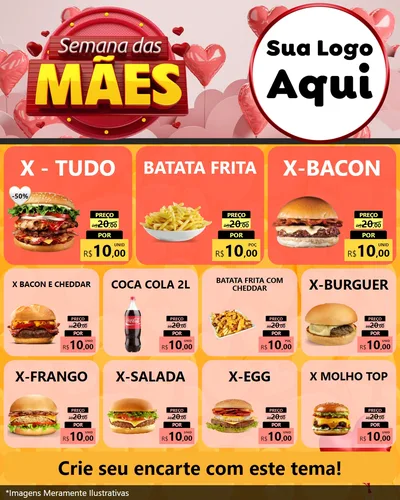 Modelo de Rede Social para Feed Instagram com o tema Semana das Mães para Hamburgueria