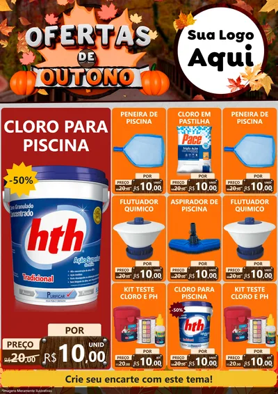 Modelo de Encarte para Encarte A4 Vertical com o tema Ofertas de Outono para Produtos para Piscina