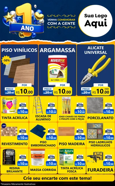 Modelo de Encarte para Encarte Grande com o tema Um Ano de Aniversário para Material para Construção