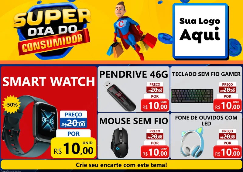 Modelo de Encarte para Encarte A4 Horizontal com o tema Super Dia do Consumidor para Informática