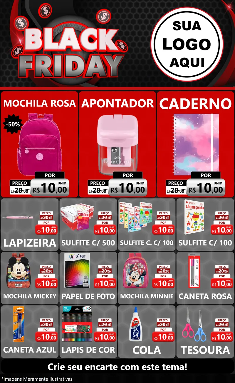 Modelo de Encarte para Encarte Grande com o tema Black Friday para Papelaria