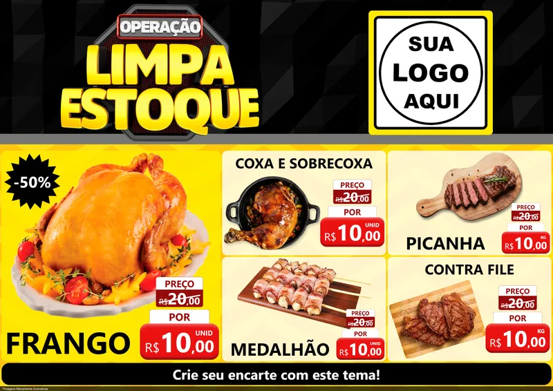 Modelo de Encarte para Encarte A4 Horizontal com o tema Operação Limpa Estoque para Assados