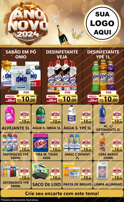 Modelo de Encarte para Encarte Grande com o tema Feliz Ano Novo 2027 para Produtos de Limpeza